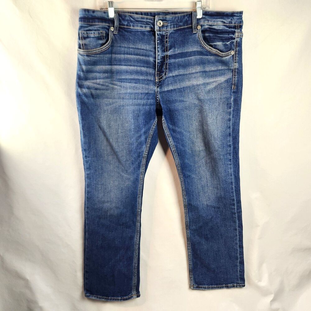 BKE Tyler Jeans Mens 40x30 Blue Straight Stretch Dark Wash Denim Whiskered